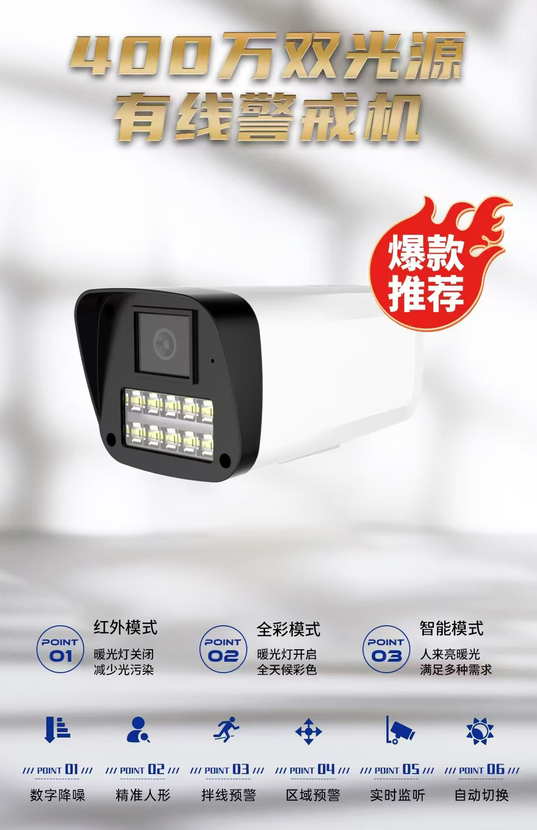 汉邦高科摄像头半球摄像头POE半球双光全彩有线摄像头夜视全彩(400万)