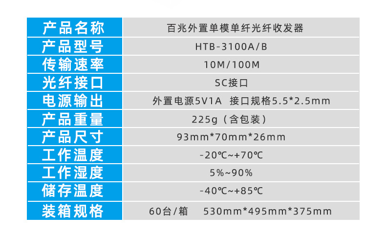 光纤收发器百兆单模单纤光电转换器(1对装)