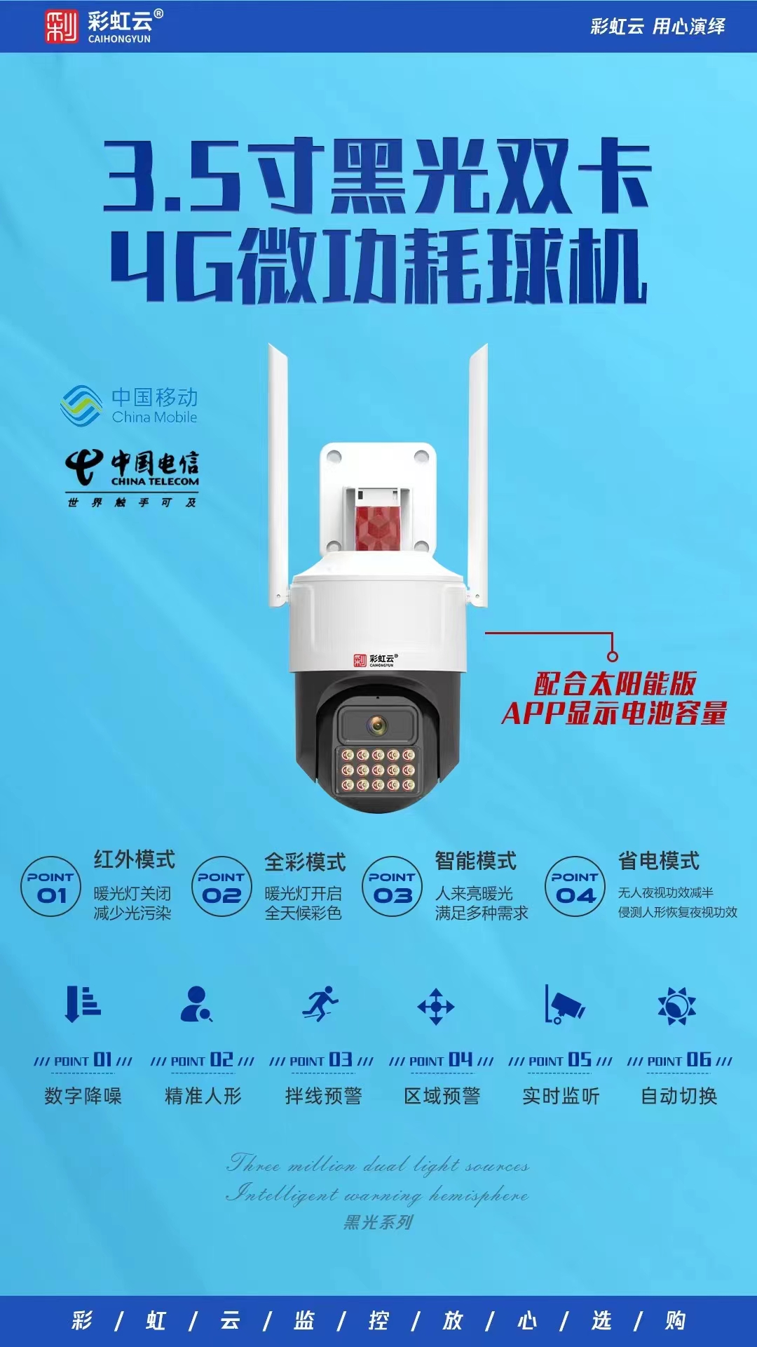彩虹云4G全彩球机CHY-IPC3503夜视超清3.5寸单镜头增强夜视(300万)