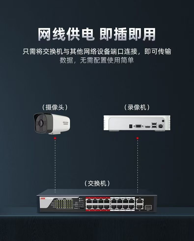海康威视POE百兆交换机4+2口家庭宿舍监控小巧交换机简易百兆交换机