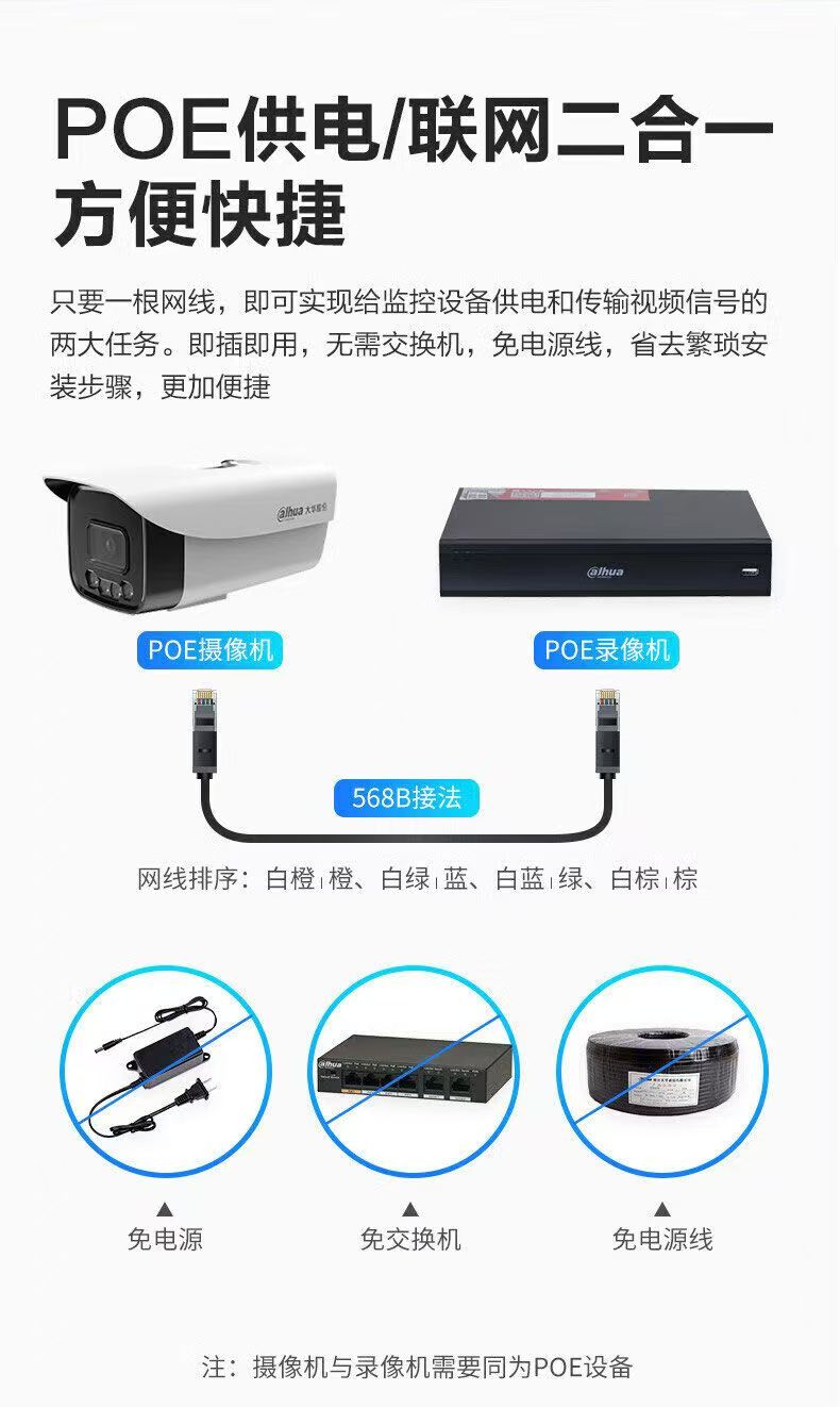 大华200万双光全彩摄像机型室内外通用POE摄像机(必须接录像机使用)